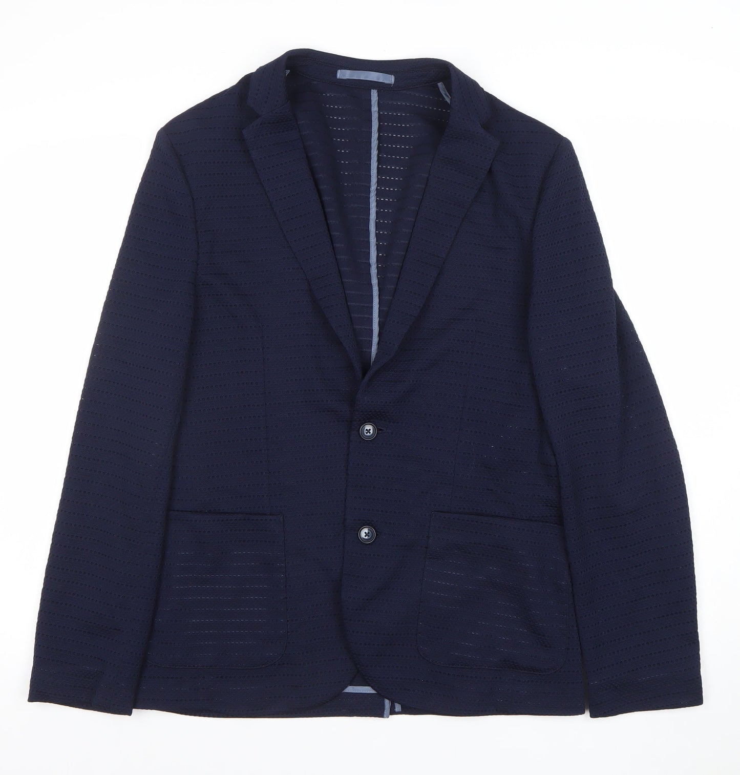 River Island Women Navy Blue Two-Button Blazer Size M Classic Fit