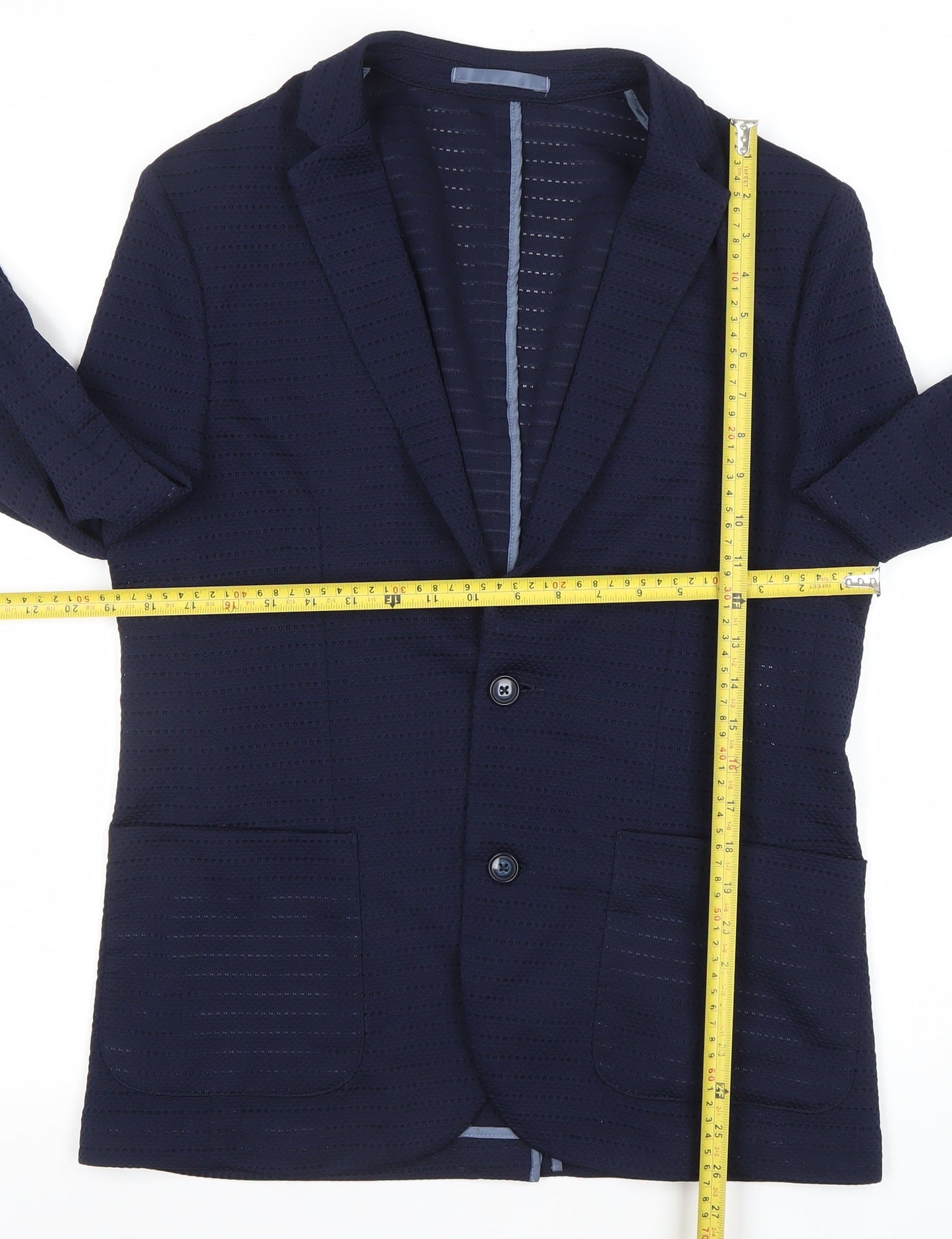 River Island Women Navy Blue Two-Button Blazer Size M Classic Fit