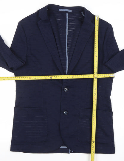 River Island Women Navy Blue Two-Button Blazer Size M Classic Fit