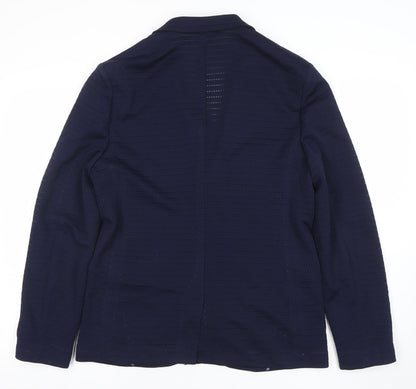 River Island Women Navy Blue Two-Button Blazer Size M Classic Fit