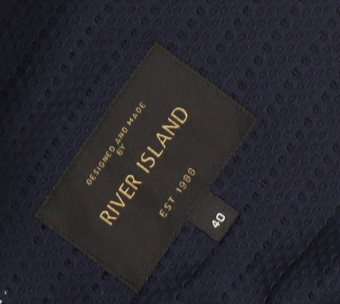 River Island Women Navy Blue Two-Button Blazer Size M Classic Fit