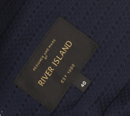 River Island Women Navy Blue Two-Button Blazer Size M Classic Fit
