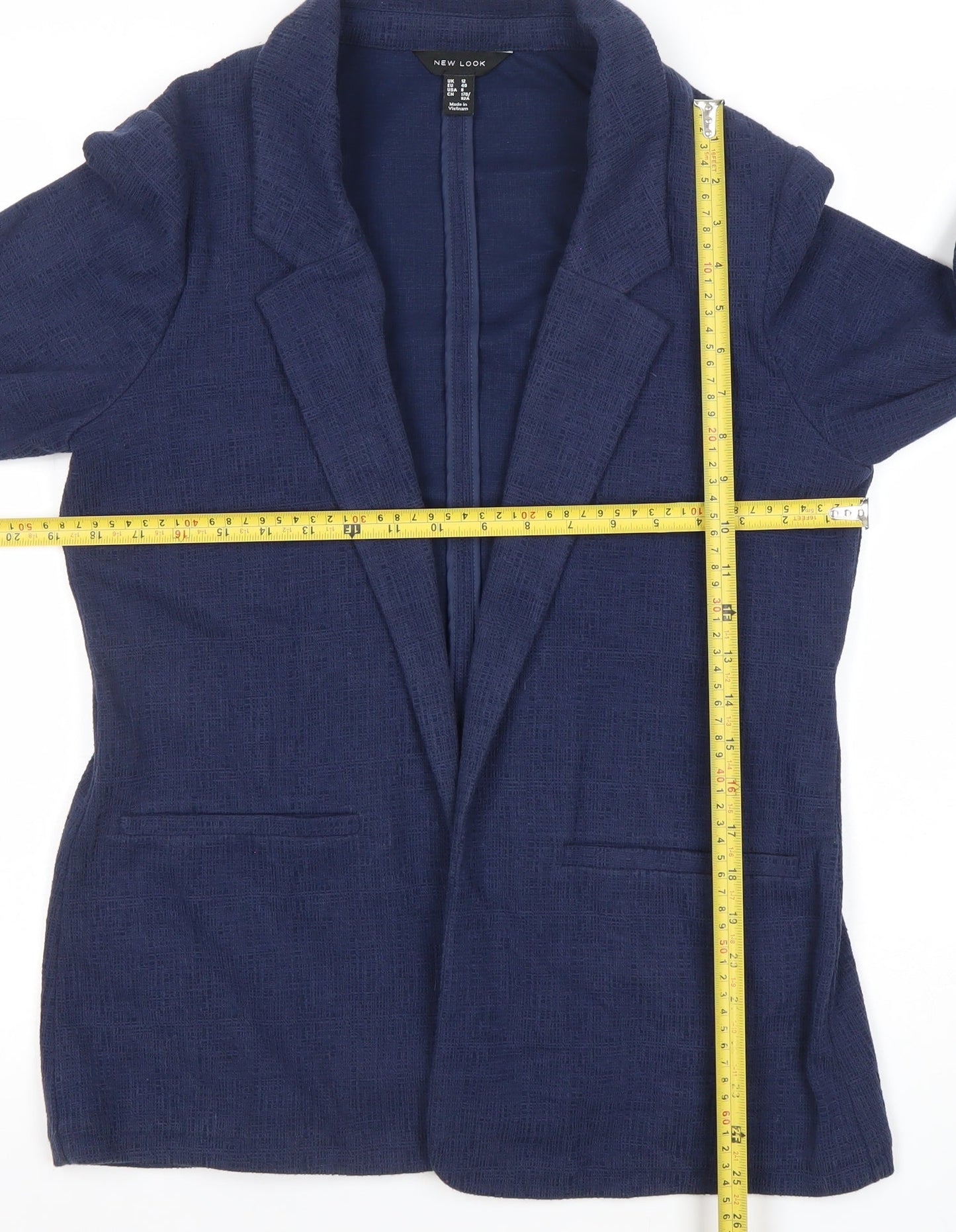 New Look Women's Navy Blue Regular Fit Cotton Blend Blazer Size 12