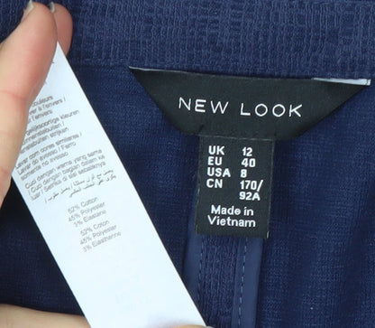New Look Women's Navy Blue Regular Fit Cotton Blend Blazer Size 12
