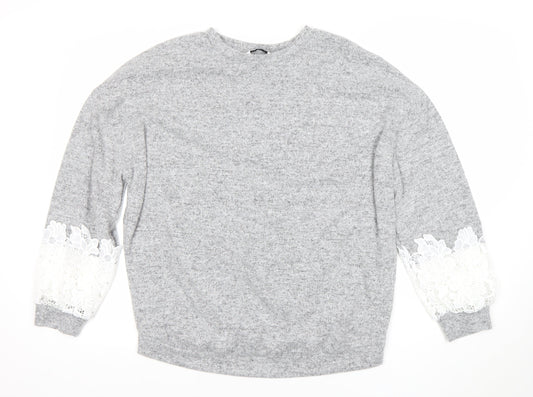 Dorothy Perkins Women’s Grey Long Sleeve Lace Pullover Jumper Size 12