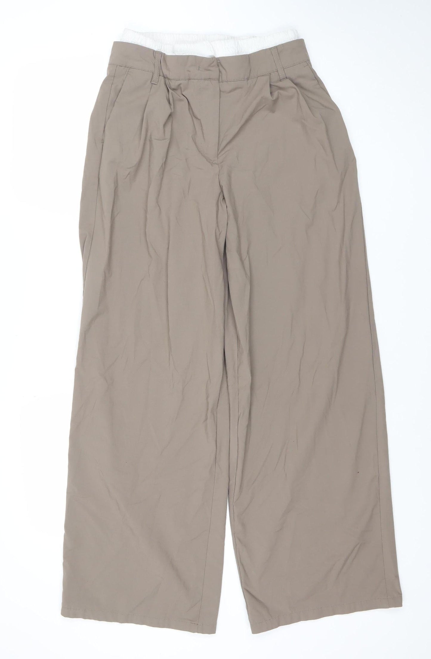 Bershka Women's Beige Wide-Leg Trousers Size 10 Polyester Blend