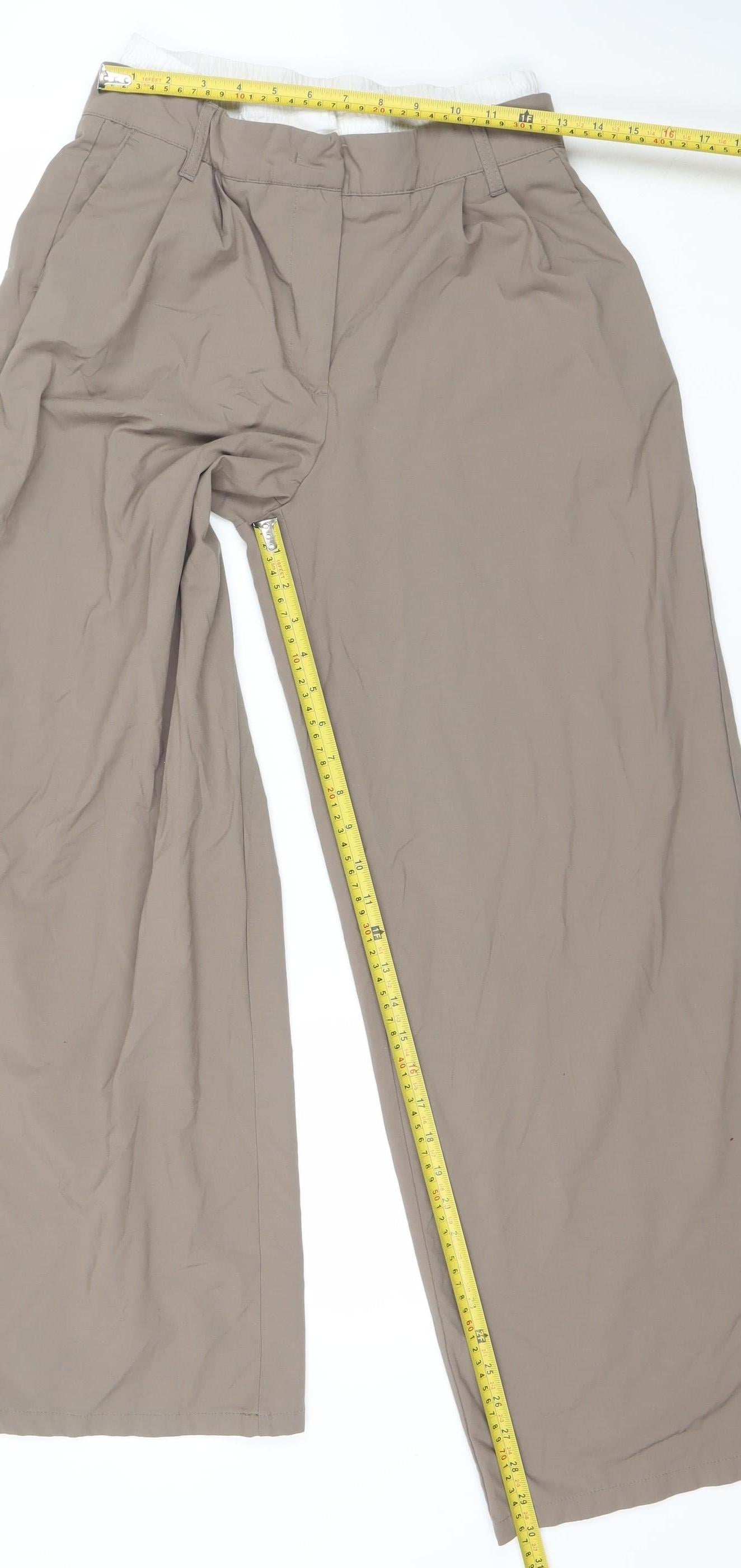 Bershka Women's Beige Wide-Leg Trousers Size 10 Polyester Blend