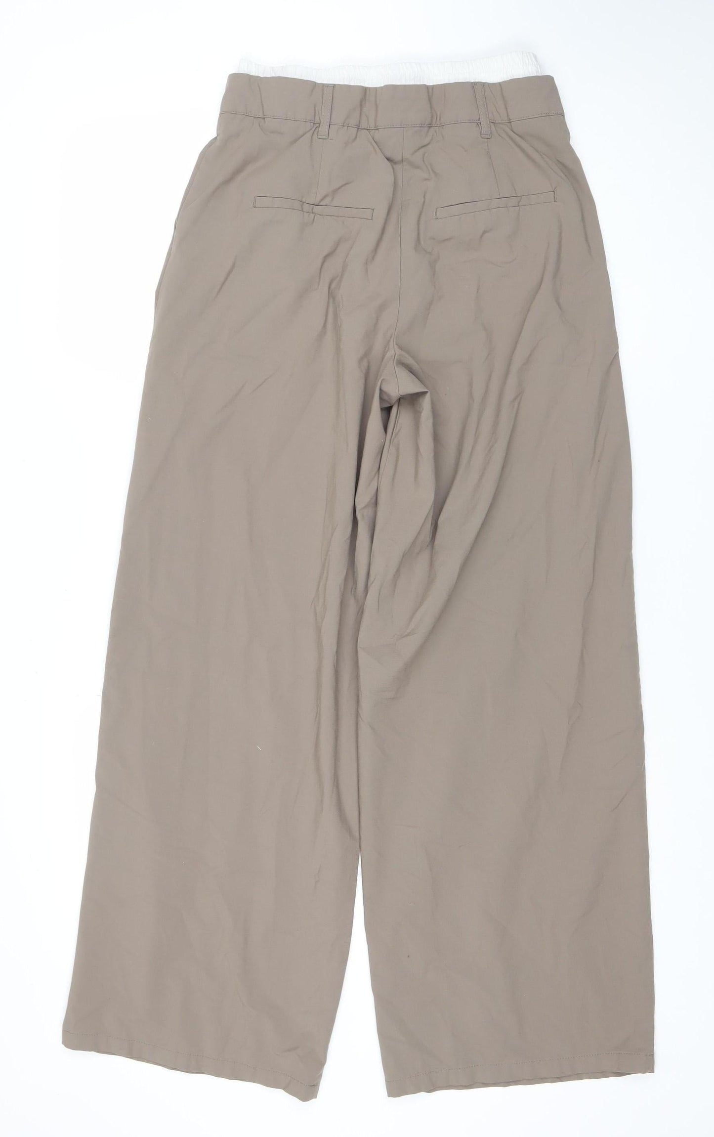 Bershka Women's Beige Wide-Leg Trousers Size 10 Polyester Blend