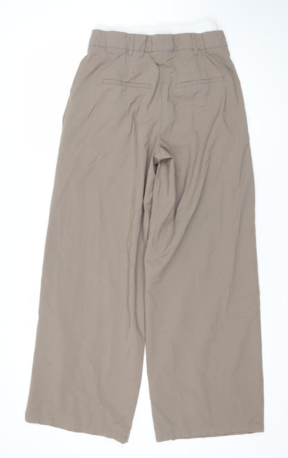 Bershka Women's Beige Wide-Leg Trousers Size 10 Polyester Blend