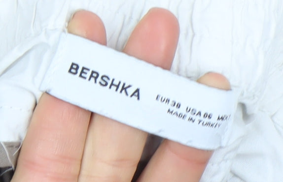 Bershka Women's Beige Wide-Leg Trousers Size 10 Polyester Blend