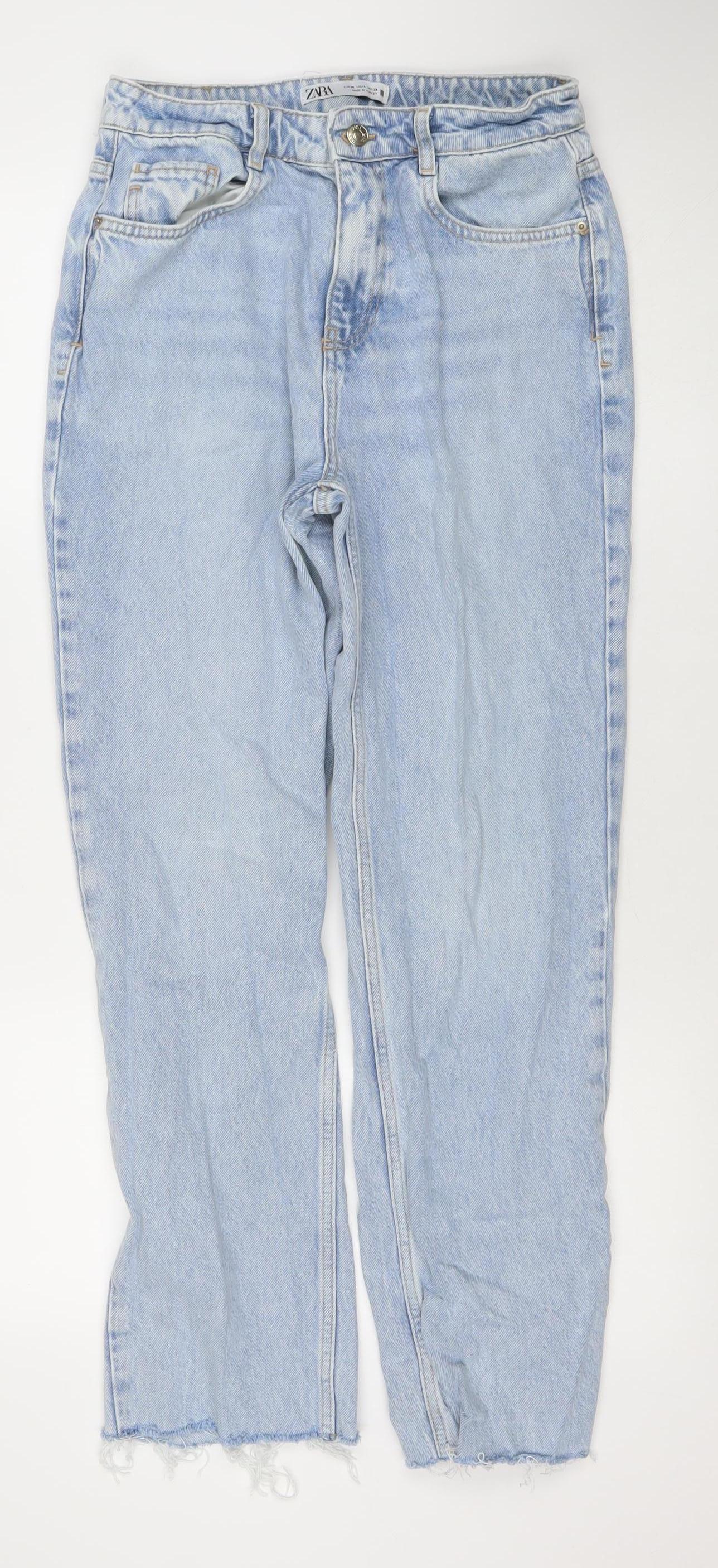 ZARA Women Blue Straight Mid Rise Cotton Denim Jeans Size 10