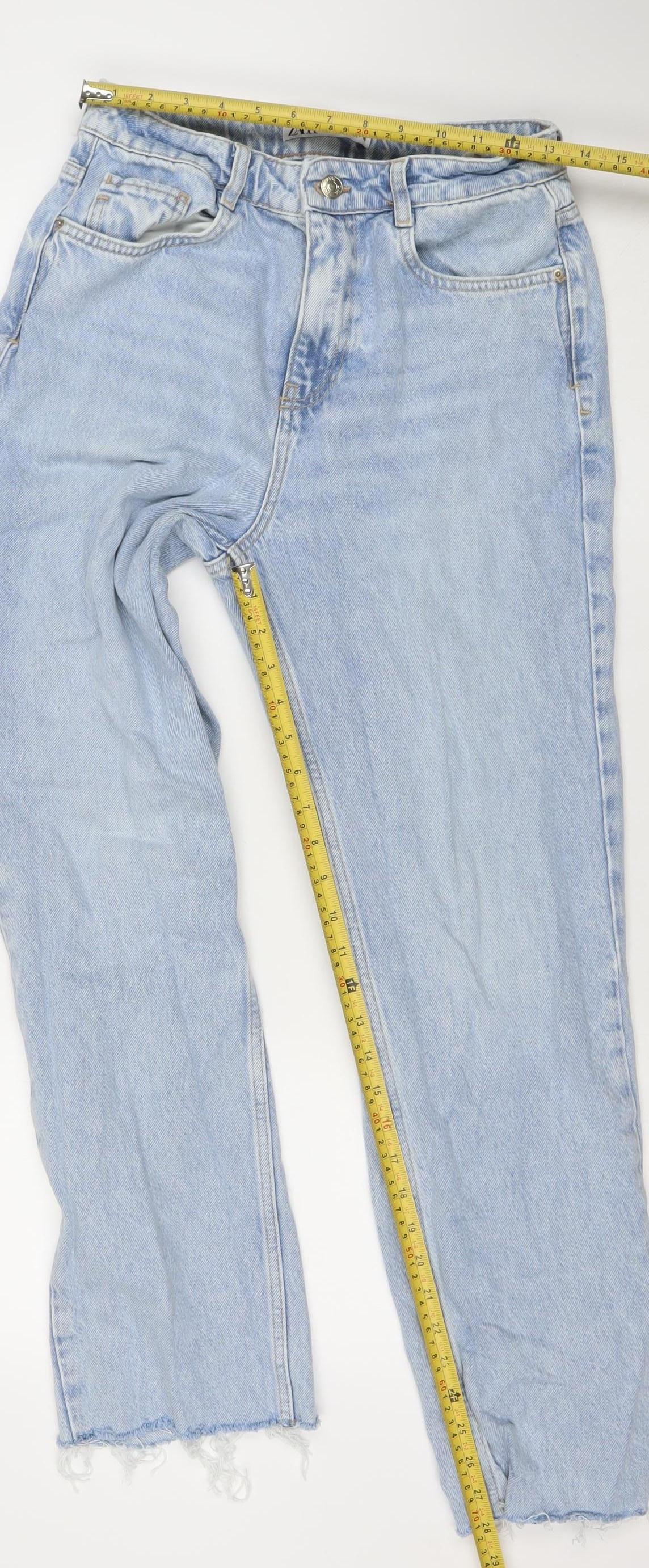 ZARA Women Blue Straight Mid Rise Cotton Denim Jeans Size 10
