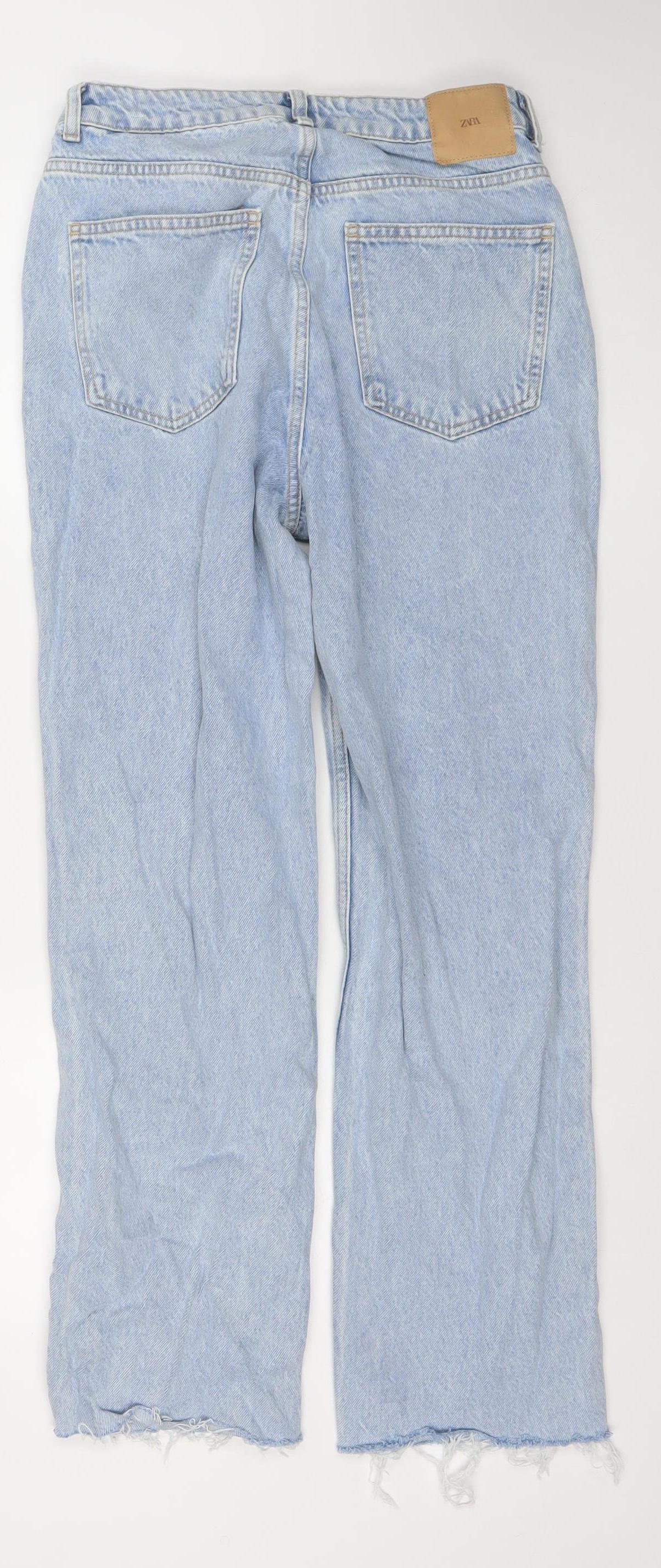 ZARA Women Blue Straight Mid Rise Cotton Denim Jeans Size 10