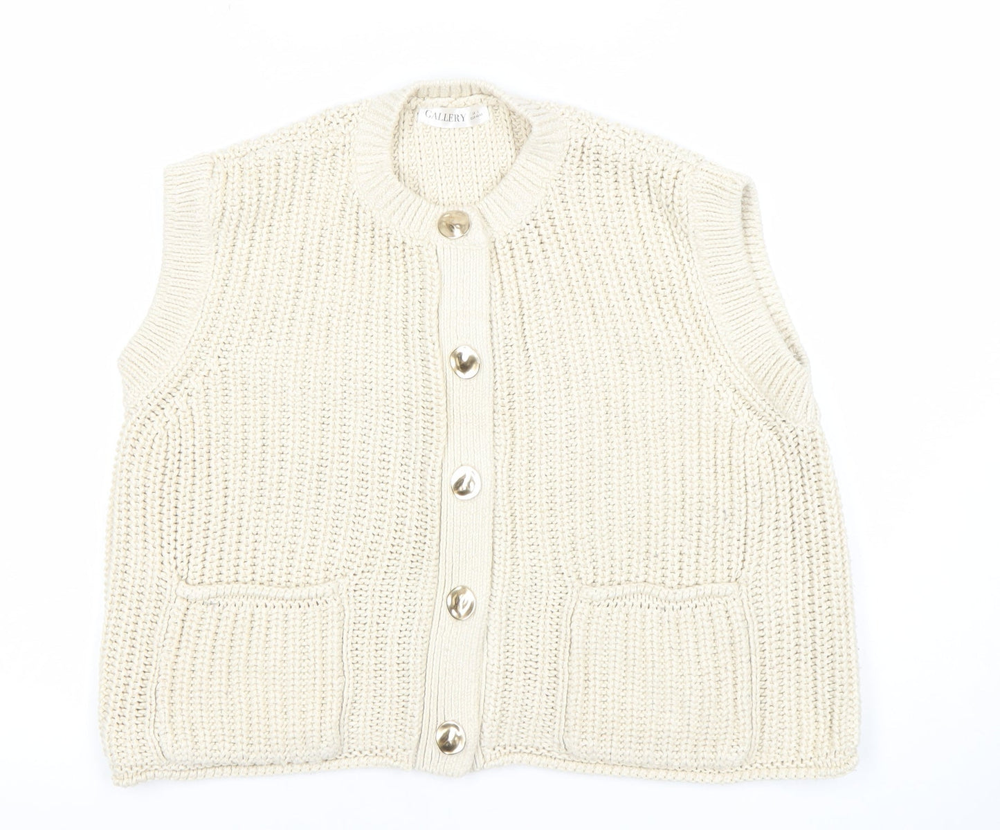 Gallery Women Ivory Chunky Knit Sleeveless Cardigan L