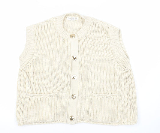 Gallery Women Ivory Chunky Knit Sleeveless Cardigan L