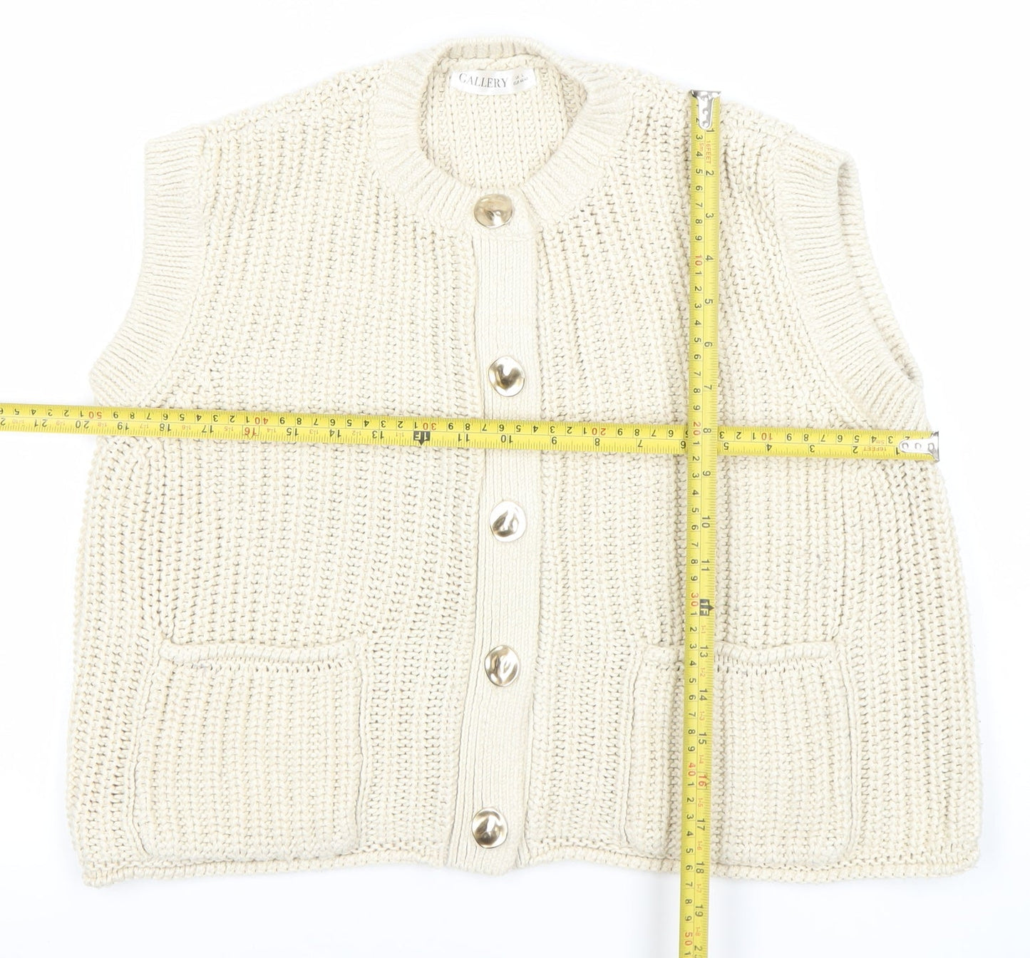 Gallery Women Ivory Chunky Knit Sleeveless Cardigan L