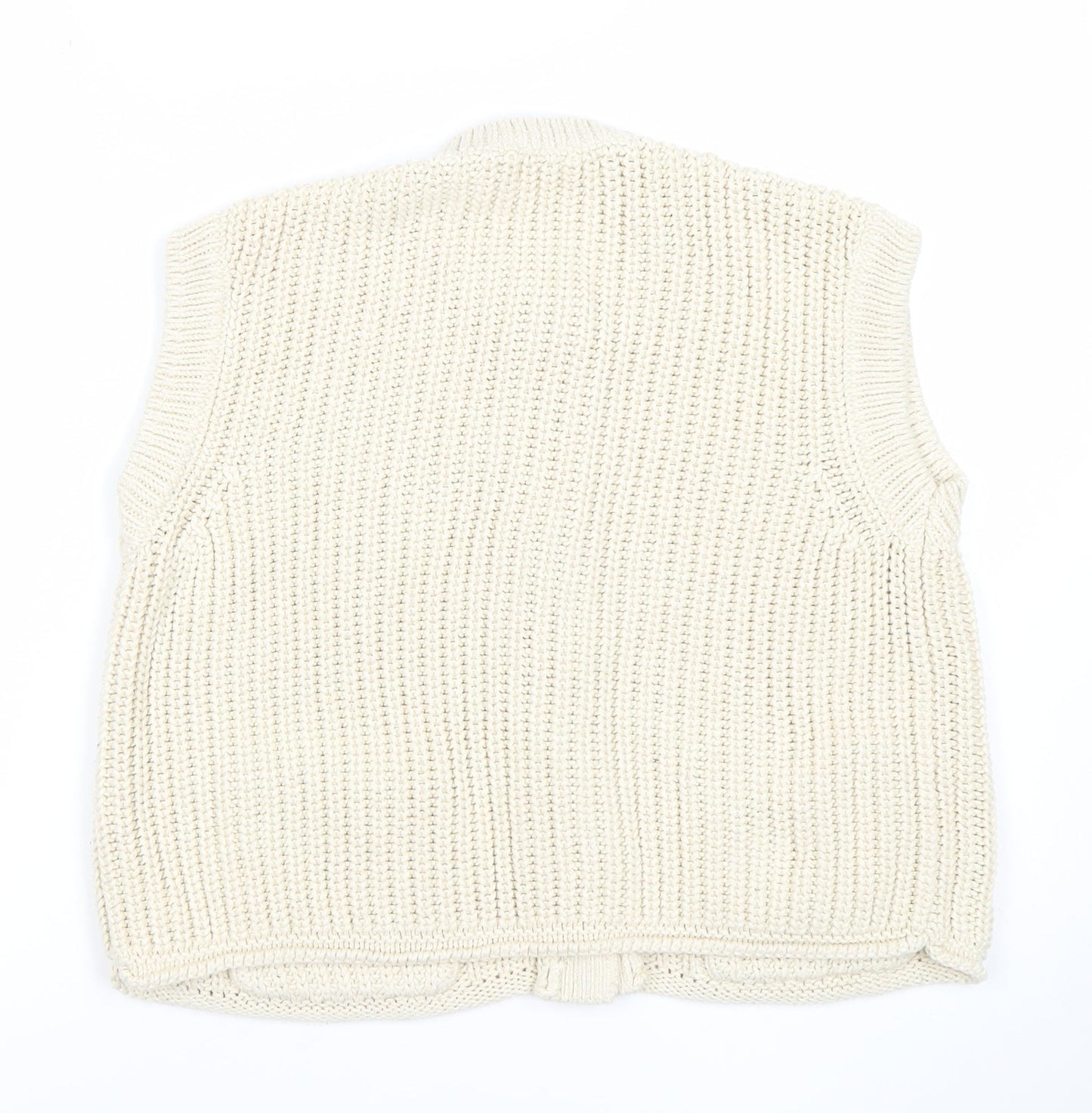 Gallery Women Ivory Chunky Knit Sleeveless Cardigan L