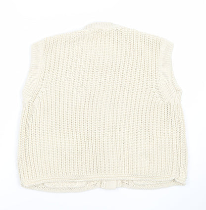 Gallery Women Ivory Chunky Knit Sleeveless Cardigan L