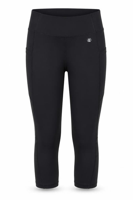Front view of Dunnes Women's Black Capri Leggings, size S, Activewear