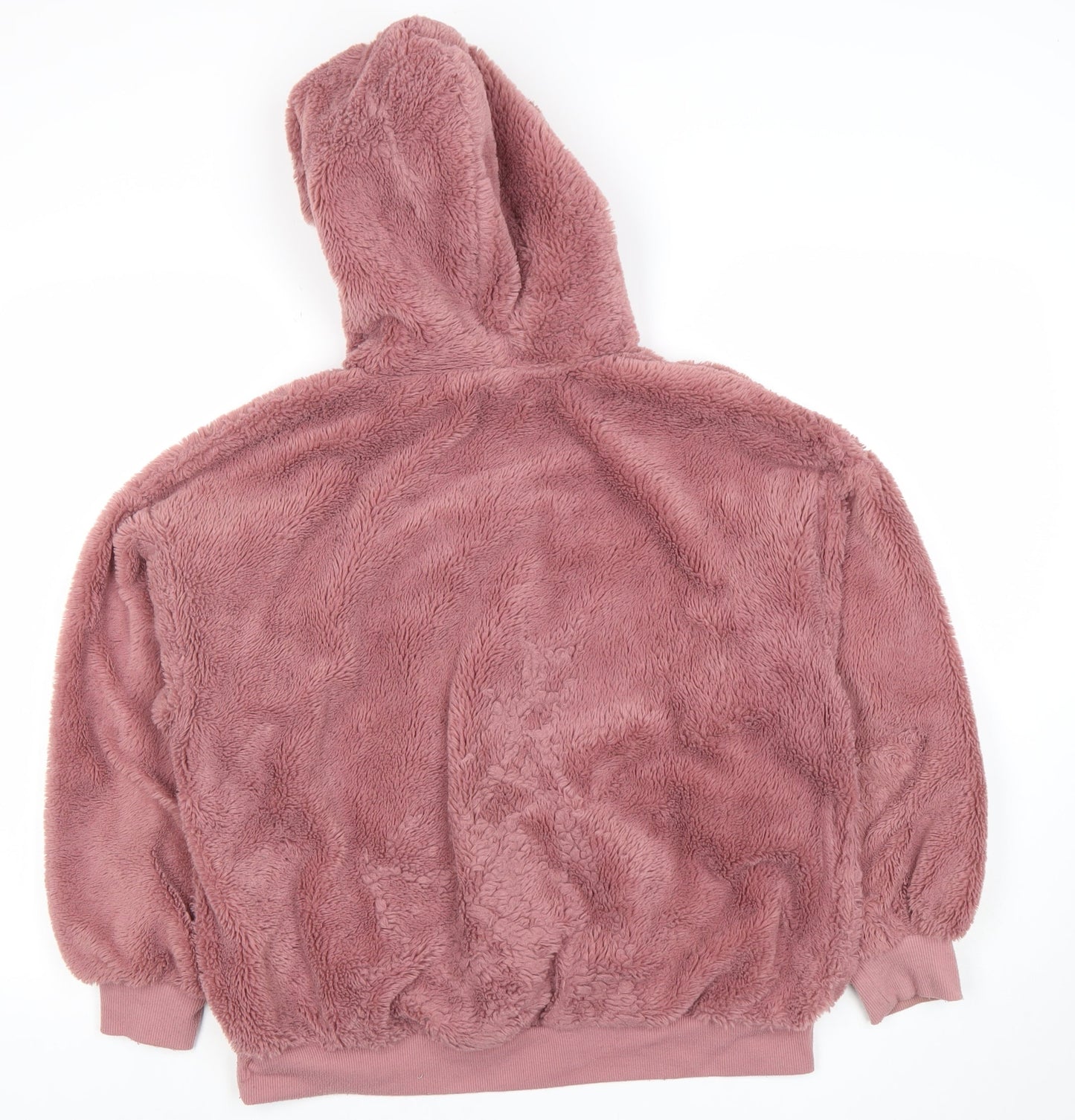 Bershka Women's Pink Fleece Pullover Hoodie Size 12 'NORTH' Design