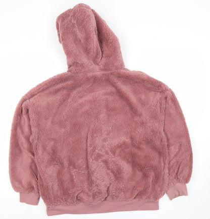 Bershka Women's Pink Fleece Pullover Hoodie Size 12 'NORTH' Design