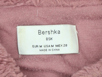 Bershka Women's Pink Fleece Pullover Hoodie Size 12 'NORTH' Design