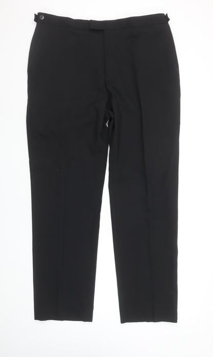 Moss Esq. Men's Black 36R Regular Fit Wool Dress Trousers