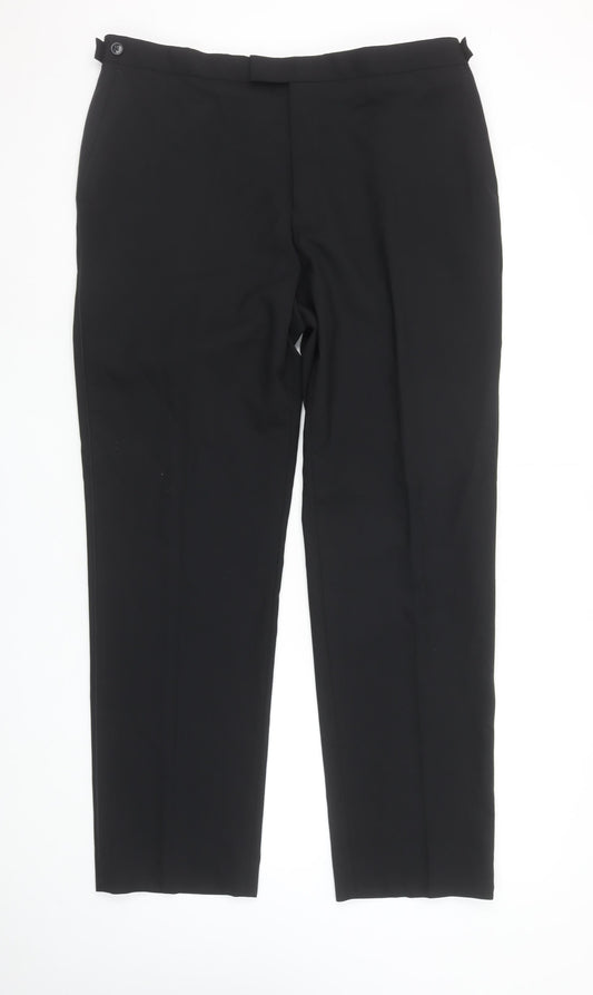 Moss Esq. Men's Black 36R Regular Fit Wool Dress Trousers
