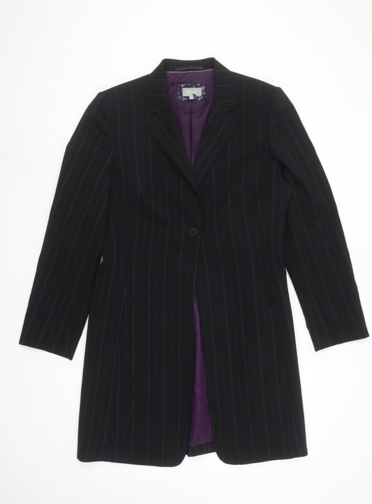 Marks and Spencer Per Una Women's Black Wool Pinstripe Long Suit Jacket Size 14