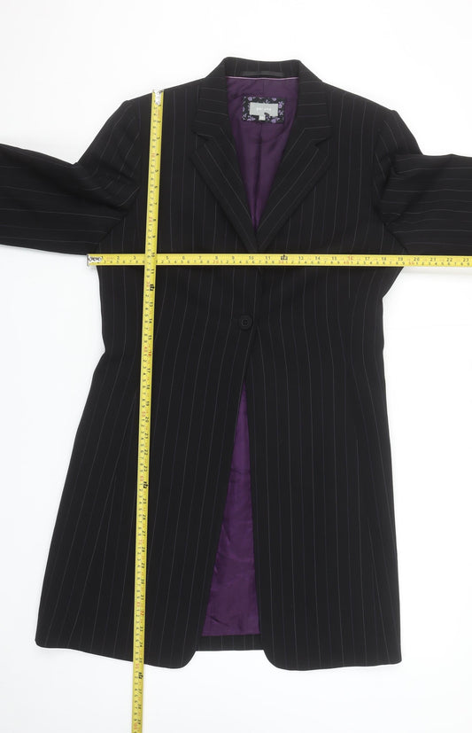 Marks and Spencer Per Una Women's Black Wool Pinstripe Long Suit Jacket Size 14
