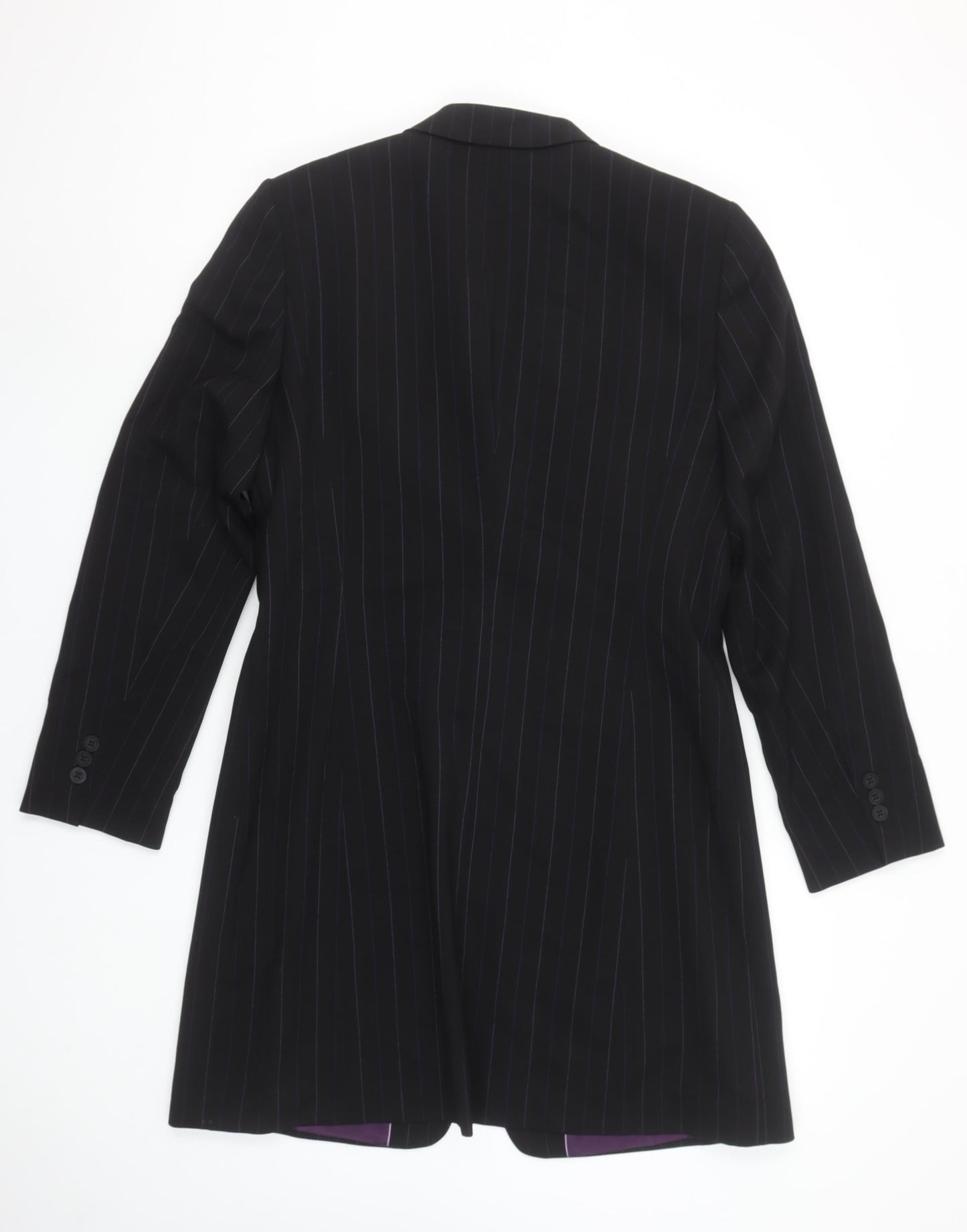 Marks and Spencer Per Una Women's Black Wool Pinstripe Long Suit Jacket Size 14