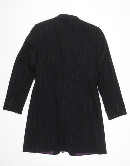 Marks and Spencer Per Una Women's Black Wool Pinstripe Long Suit Jacket Size 14