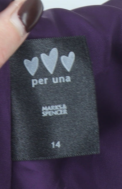 Marks and Spencer Per Una Women's Black Wool Pinstripe Long Suit Jacket Size 14