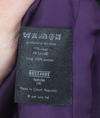 Marks and Spencer Per Una Women's Black Wool Pinstripe Long Suit Jacket Size 14