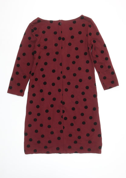 Lands' End Women's Red Polka Dot Shift Dress UK 10 Petite 3/4 Sleeve