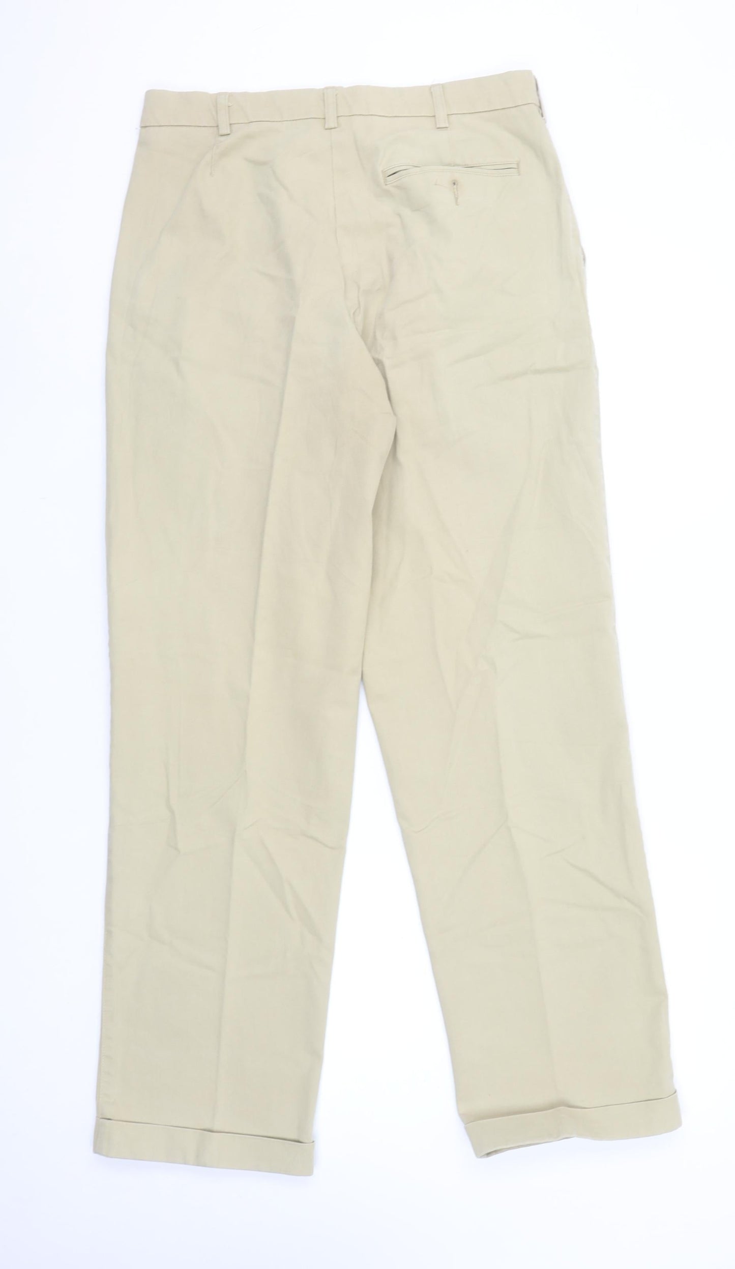 Marks and Spencer Men’s Beige Chino Trousers 32W 31L Pleated Cotton Stretch