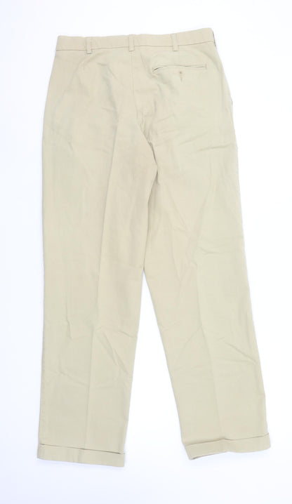 Marks and Spencer Men’s Beige Chino Trousers 32W 31L Pleated Cotton Stretch