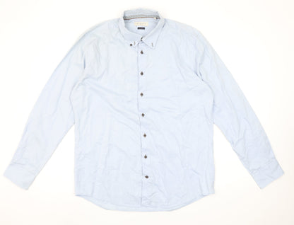 Bugatti Men's Blue Cotton Easy Care Long Sleeve Button Up Shirt L 41in
