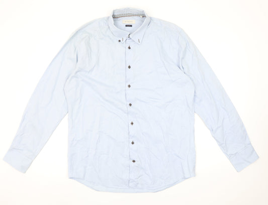 Bugatti Men's Blue Cotton Easy Care Long Sleeve Button Up Shirt L 41in