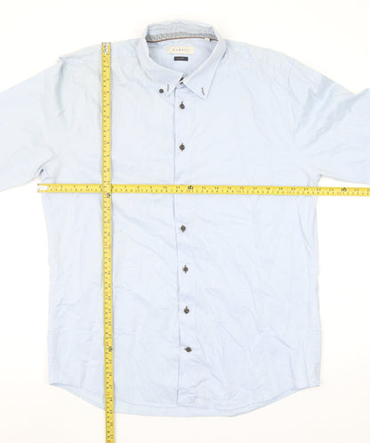 Bugatti Men's Blue Cotton Easy Care Long Sleeve Button Up Shirt L 41in
