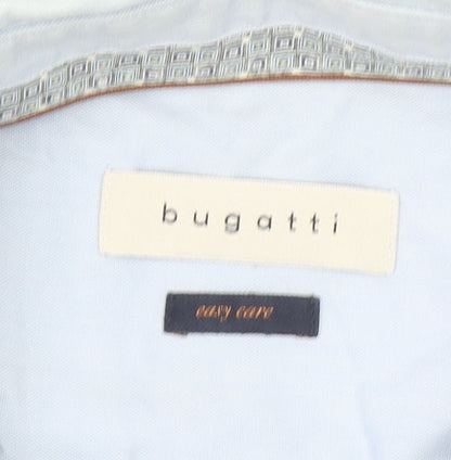 Bugatti Men's Blue Cotton Easy Care Long Sleeve Button Up Shirt L 41in