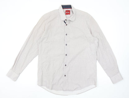 6th Sense Men's Beige Patterned Long Sleeve Cotton Button-Up Shirt L