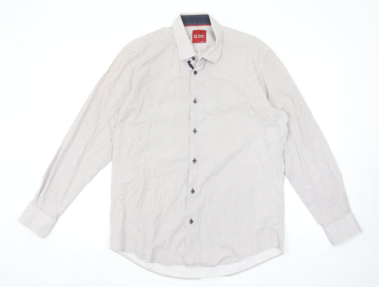 6th Sense Men's Beige Patterned Long Sleeve Cotton Button-Up Shirt L