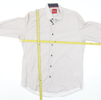 6th Sense Men's Beige Patterned Long Sleeve Cotton Button-Up Shirt L