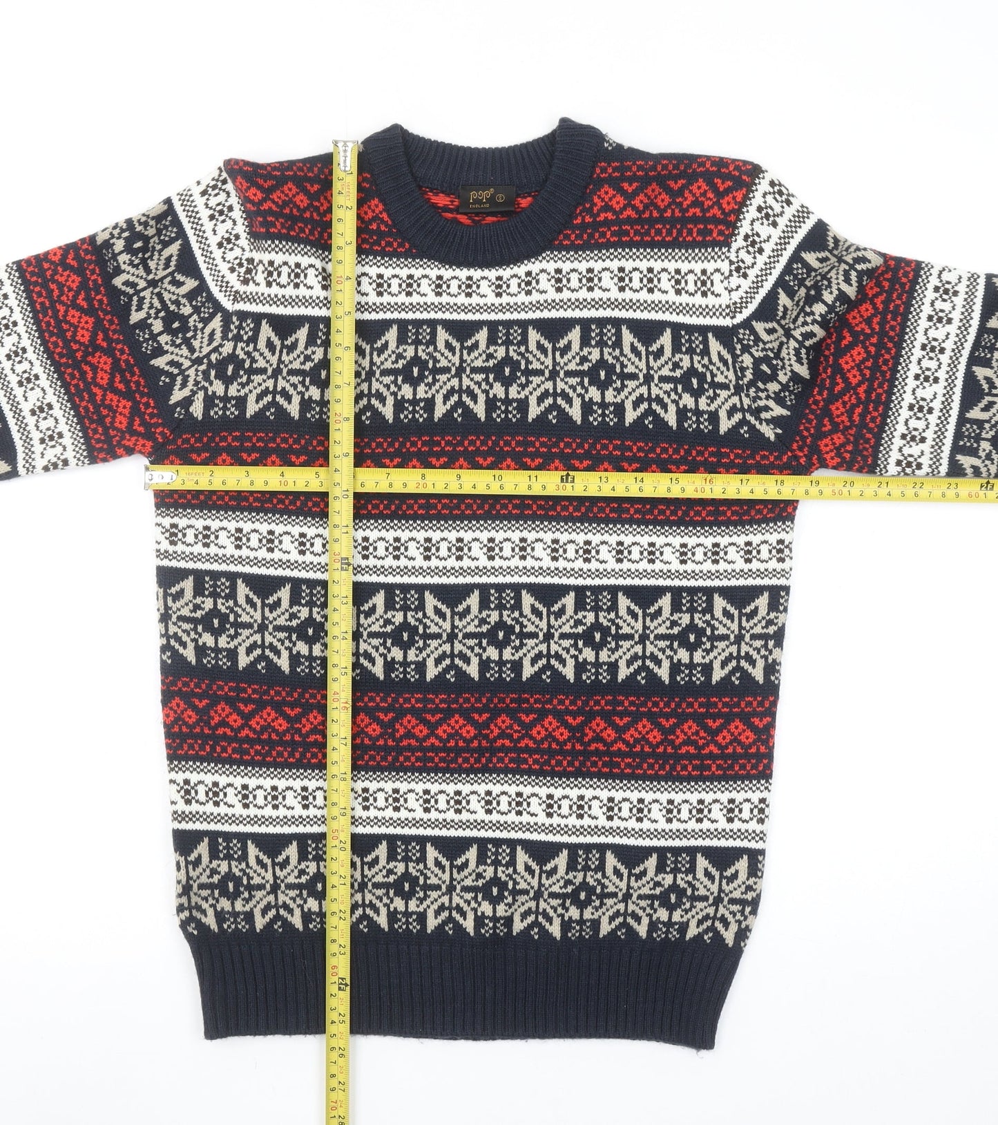 POP England Mens Multicoloured Fair Isle Acrylic Pullover Jumper Size S