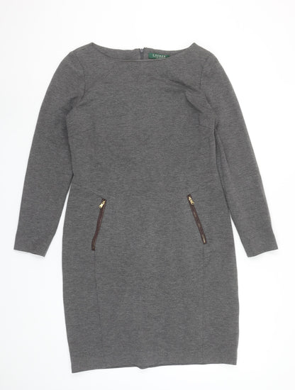 Ralph Lauren Women’s Grey Sheath Work Dress Size 10 Long Sleeve Zip Detail