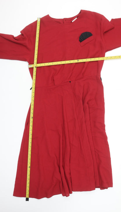 Marks and Spencer Women’s Red Midi Fit & Flare Dress Size 14 Classic Retro Style