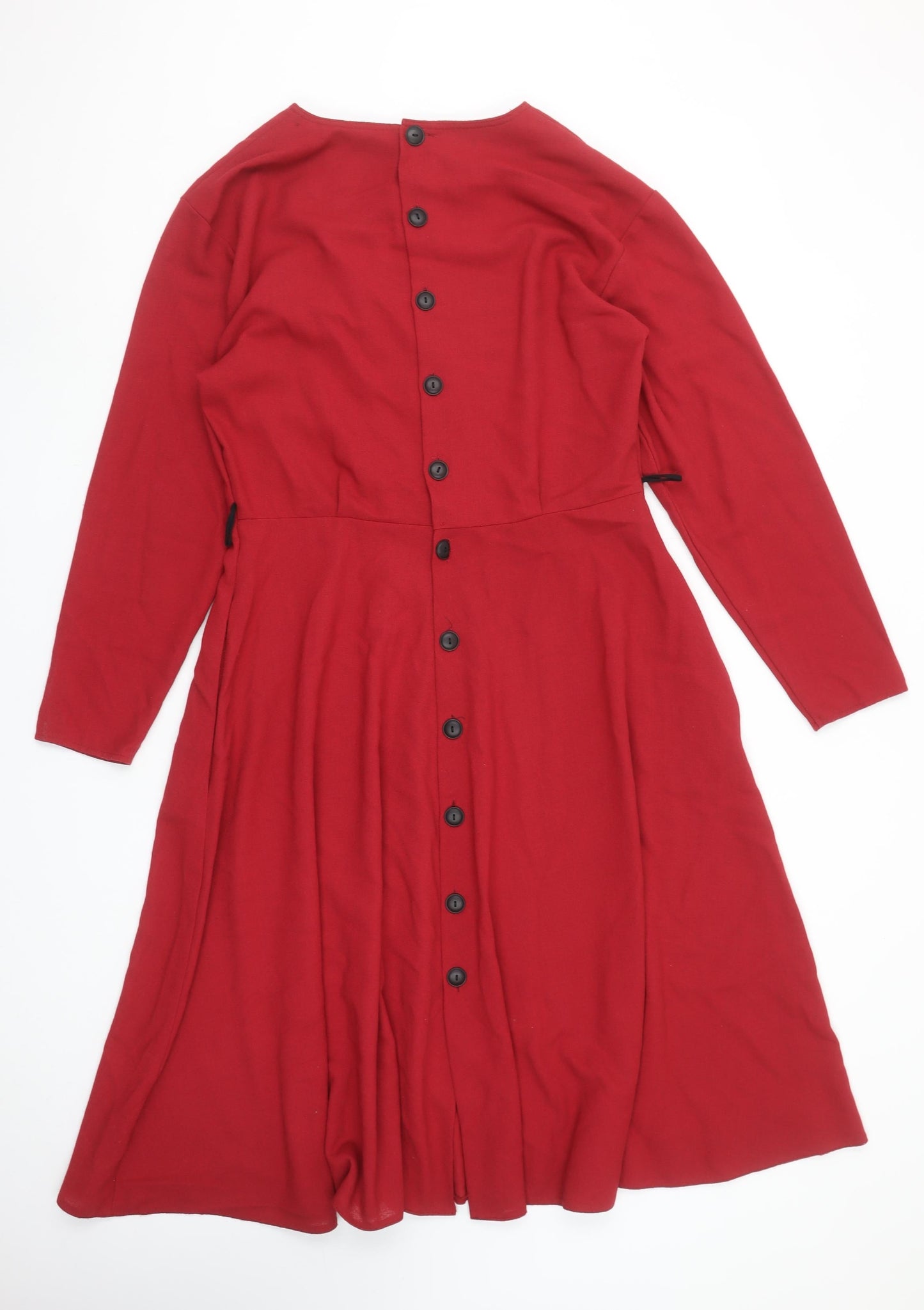 Marks and Spencer Women’s Red Midi Fit & Flare Dress Size 14 Classic Retro Style