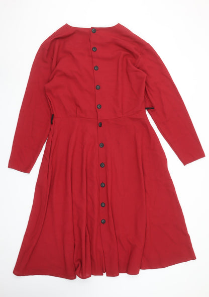 Marks and Spencer Women’s Red Midi Fit & Flare Dress Size 14 Classic Retro Style