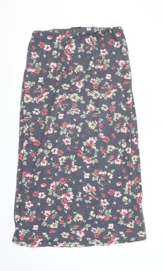 Laura Ashley Women's Grey Floral Midi Skirt M Elastic Waist